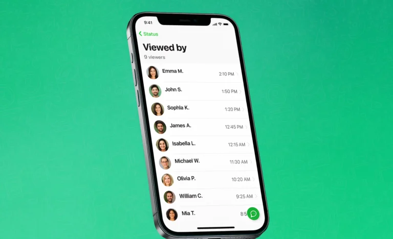 WhatsApp iOS showing a new chat bubble shortcut beside status viewers.