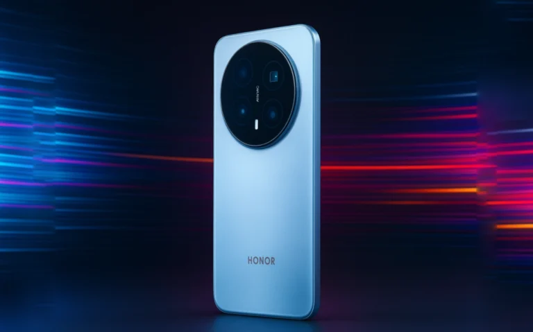 Honor Magic 8 Pro concept with glowing data streams.