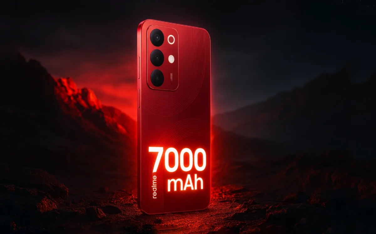 Smartphone in outdoors setting with battery indicator overlay.