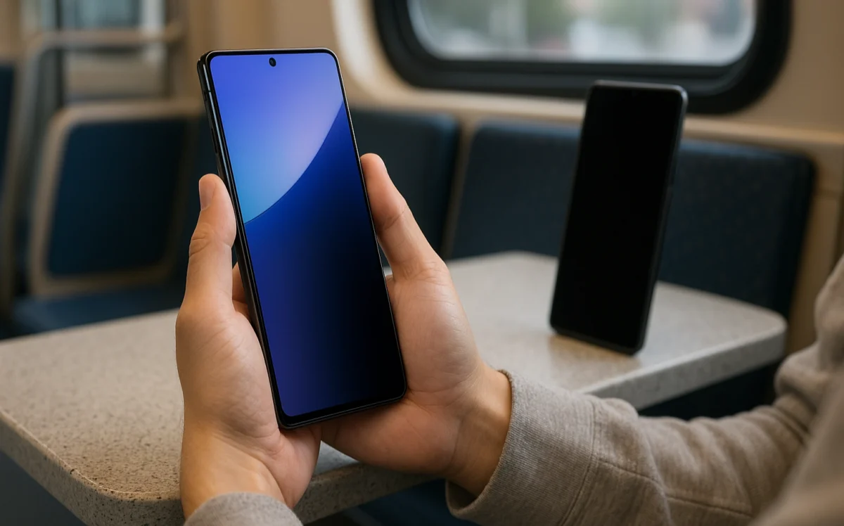 Samsung Galaxy S26 Ultra screen visible head-on, dark from the side.