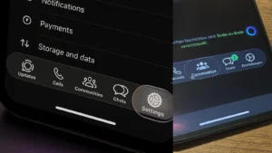 iPhone displaying WhatsApp’s Liquid Glass interface.