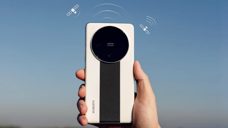 Concept image of a smartphone with visual motifs representing satellite communication.