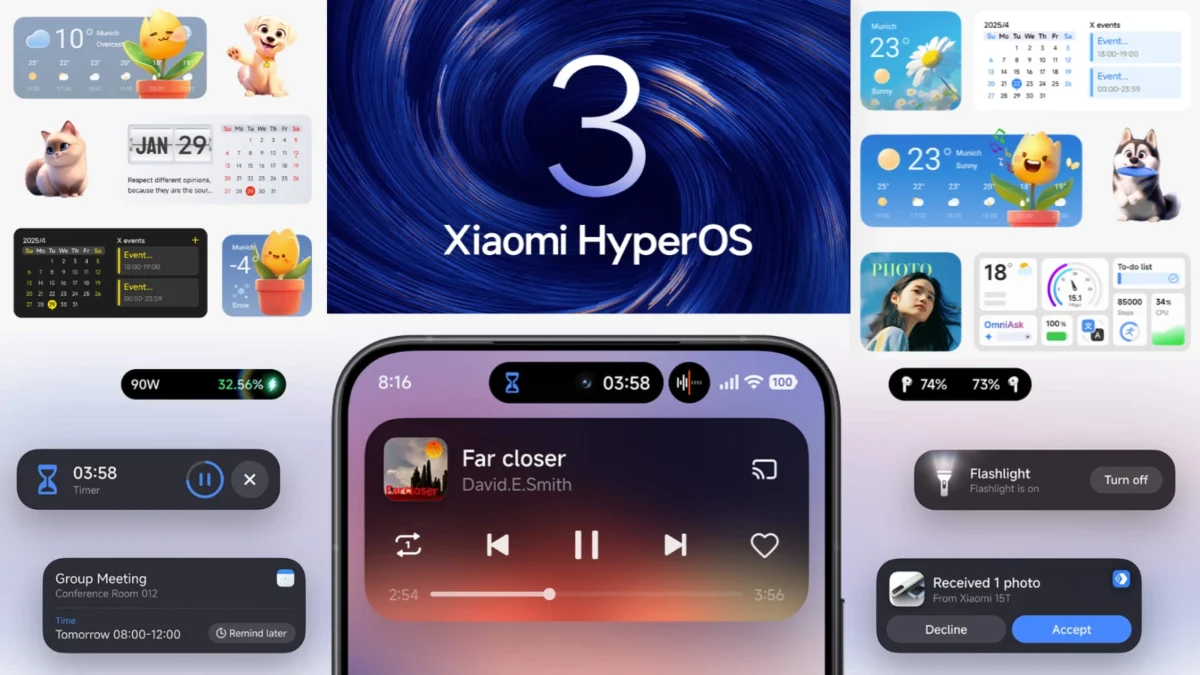 Xiaomi phone displaying HyperOS 3 interface.