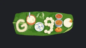 Google Doodle featuring idli arranged as letters with traditional South Indian breakfast elements